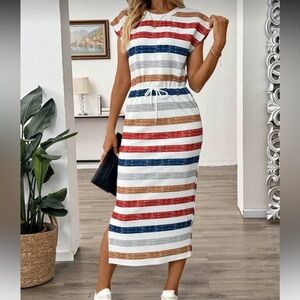 Striped Midi Dress with Multicolor Stripes
